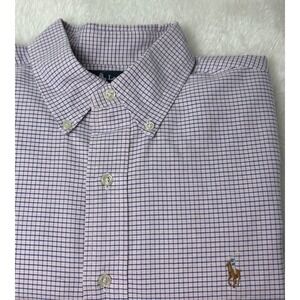 Ralph Lauren Blake Mens Shirt Large Pink‎ and blue Plaid Button Long Sleeve EUC
